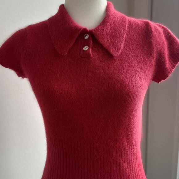 Vintage Limited Cerise Angora Knit Top with Short Sleeves & Ribbed Waist – US XS - Picture 3 of 13